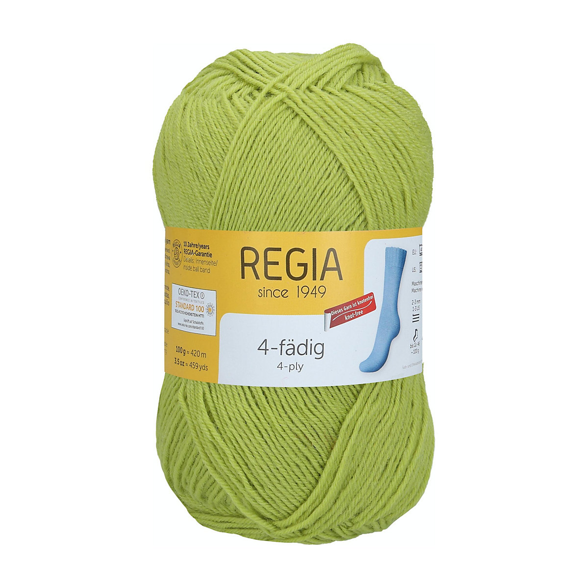 Handstrickgarne 4-fädig Uni, 100g Limette