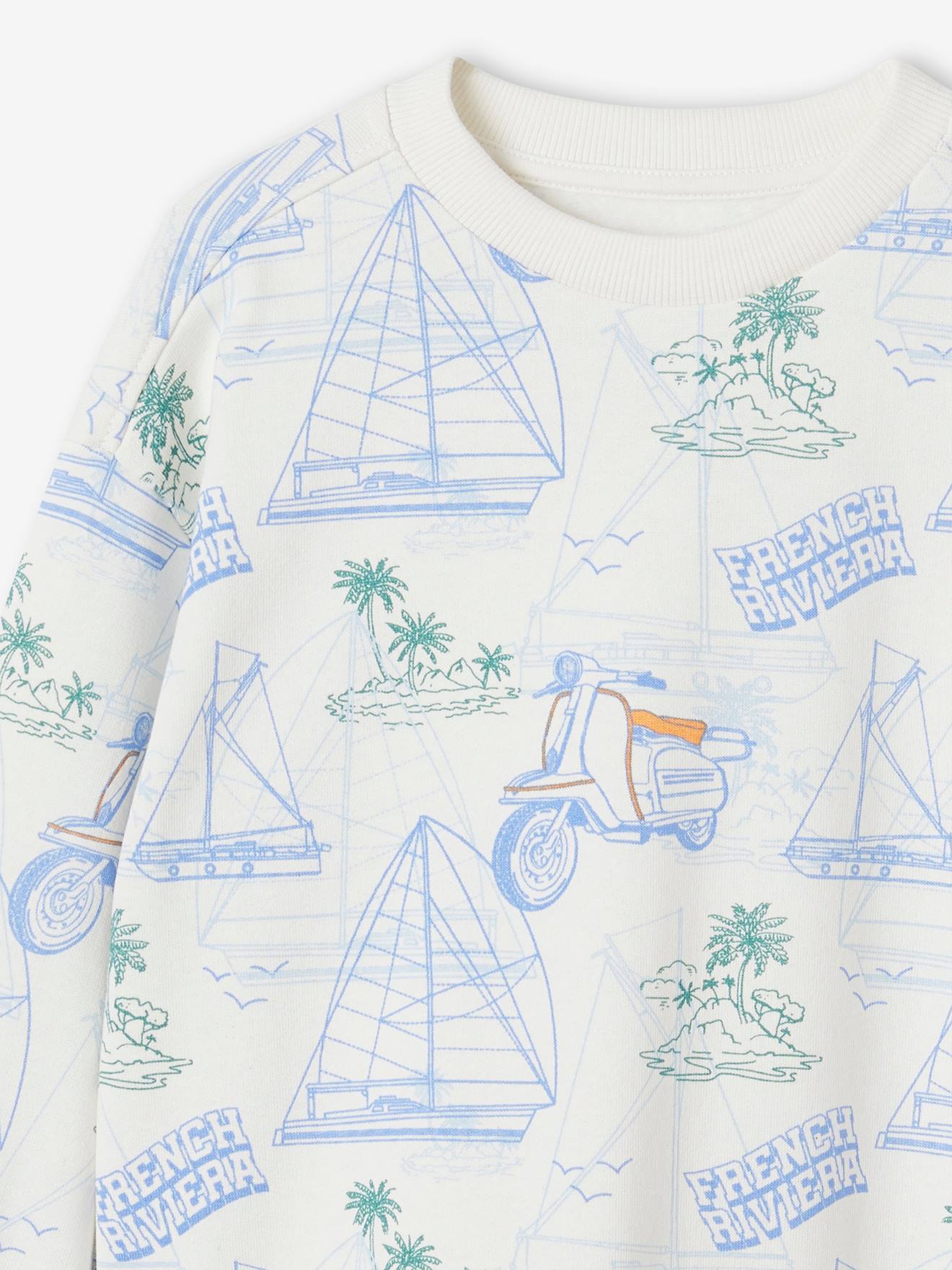 Vertbaudet Jungen Sweatshirt mit Print & Recycling-Polyester - weiß bedruckt