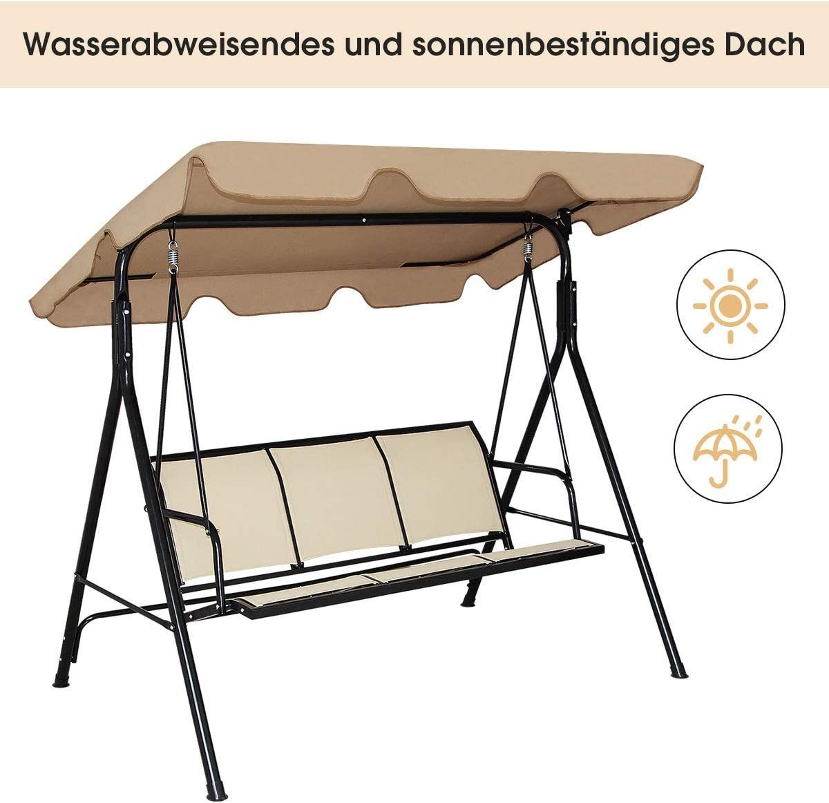 KOMFOTTEU Hollywoodschaukel Gartenschaukel, mit Sonnendach, 3-Sitzer