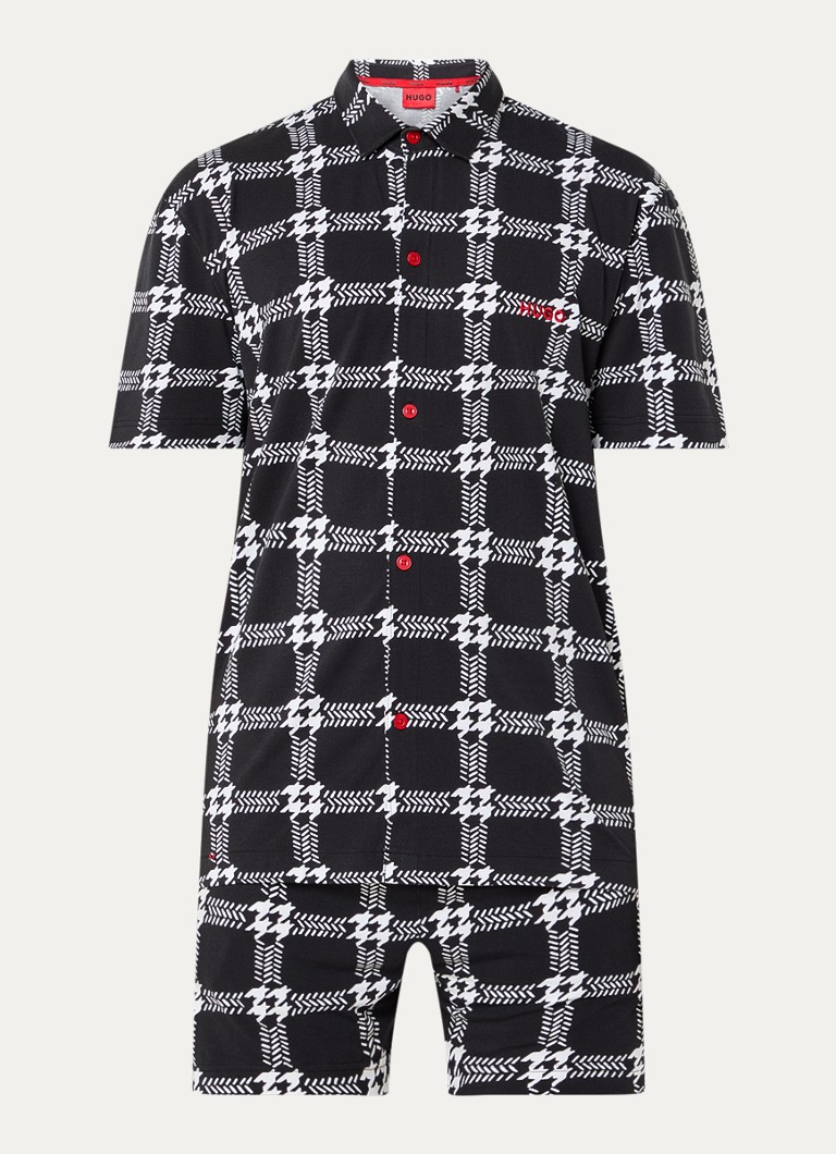HUGO BOSS Houndstooth pajama set with print and side pockets