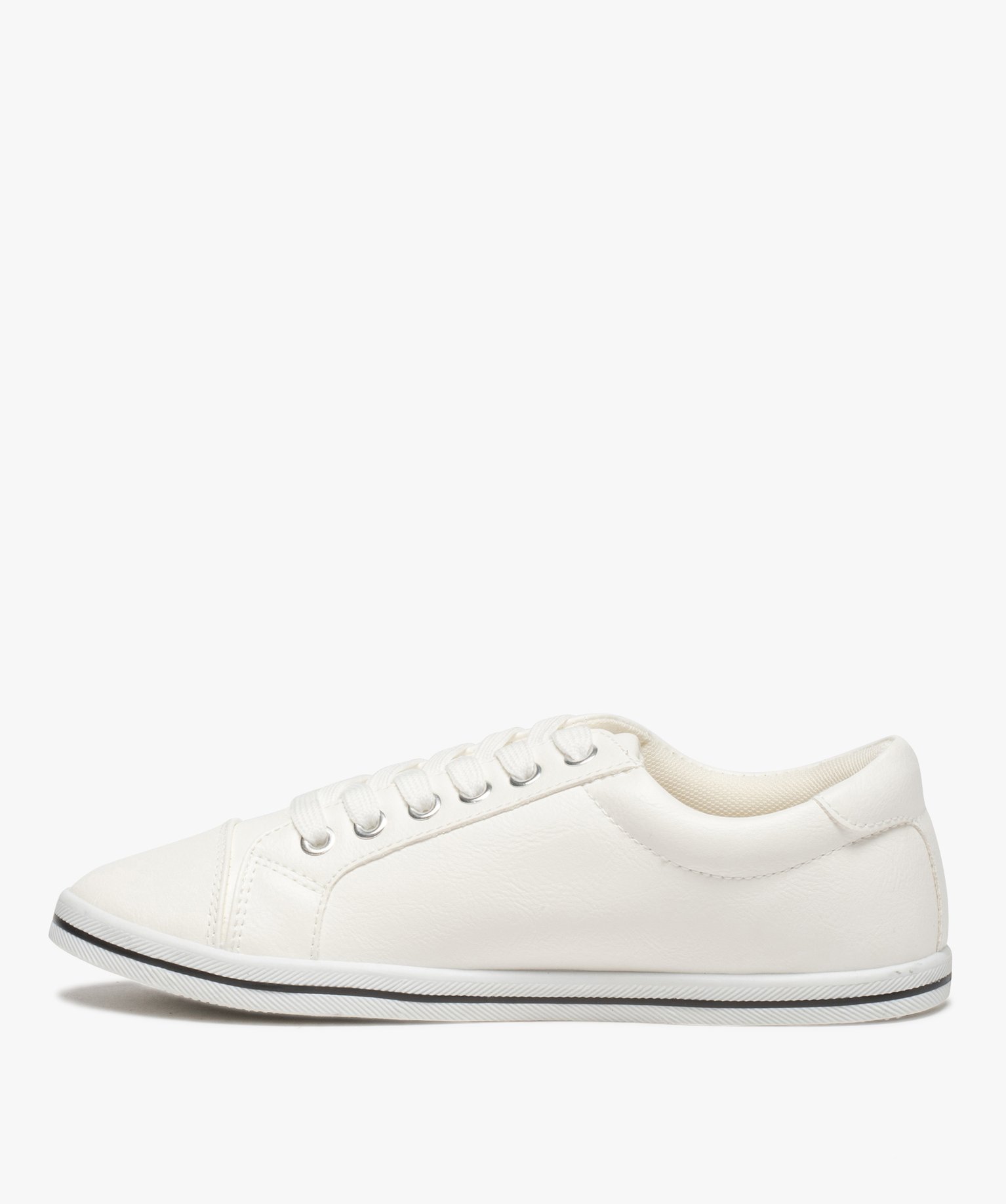 Baskets femme unies à semelle fine et fermeture lacets blanc | GEMO