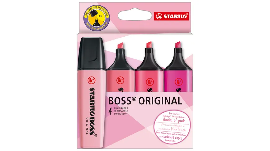 STABILO BOSS ORIGINAL Textmarker Shades of Pink 4er Pack