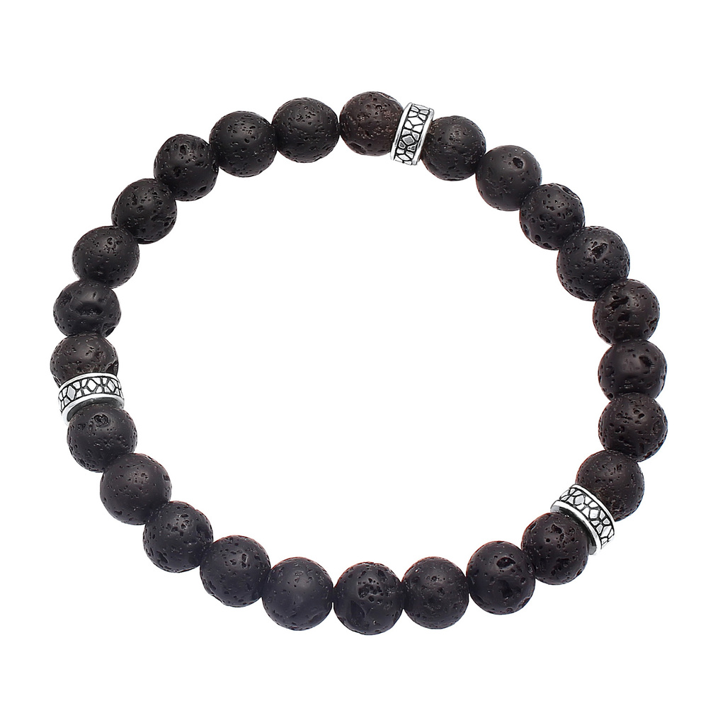 KUZZOI KUZZOI Bracelet Herren Lava Schwarz Vintage 925 Silber Oxidiert Bracelet