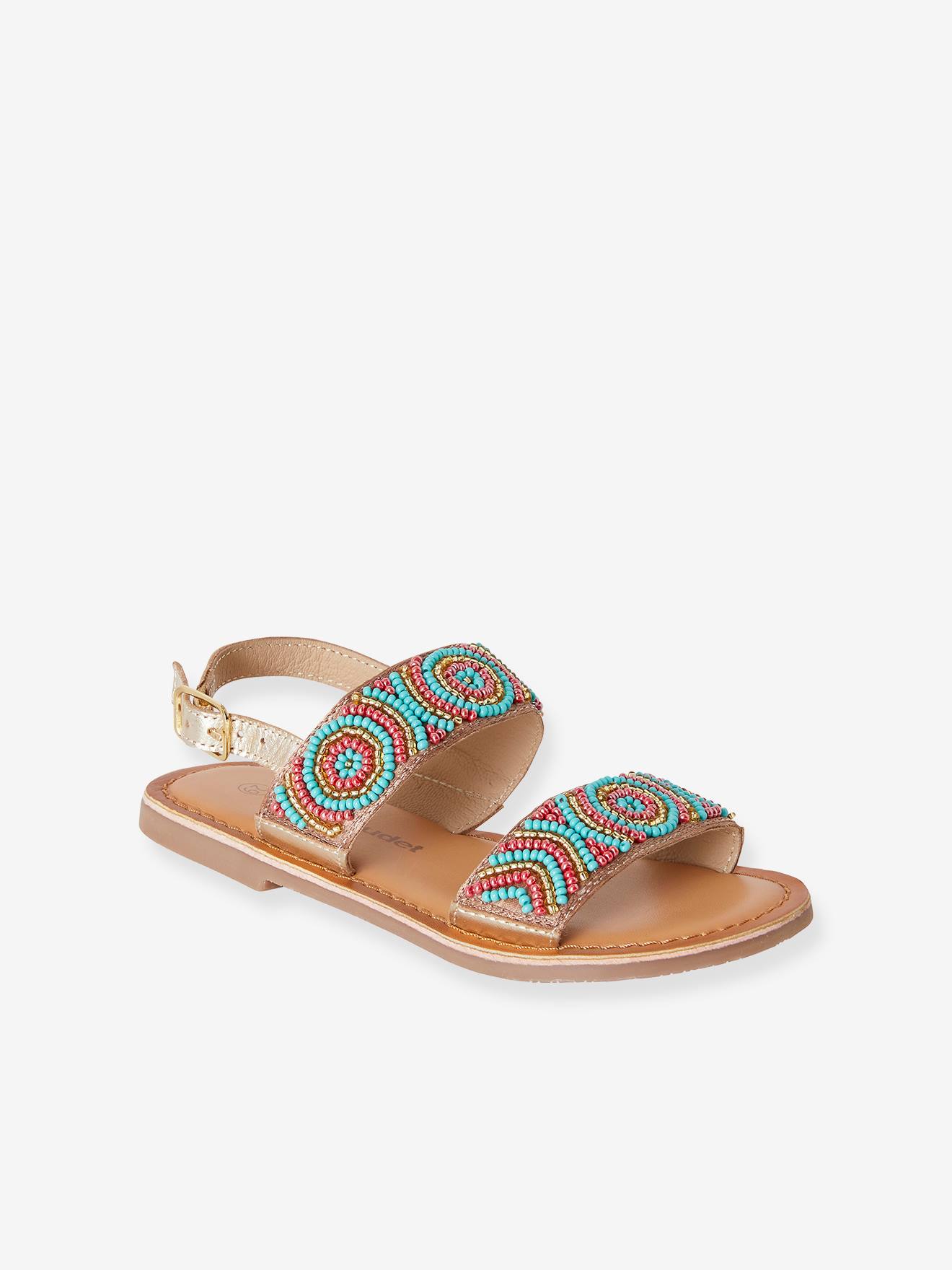 Sandales textile perlé fille bleu corail