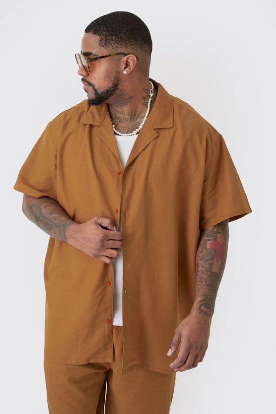 Plus Oversize Leinen-Hemd & Shorts