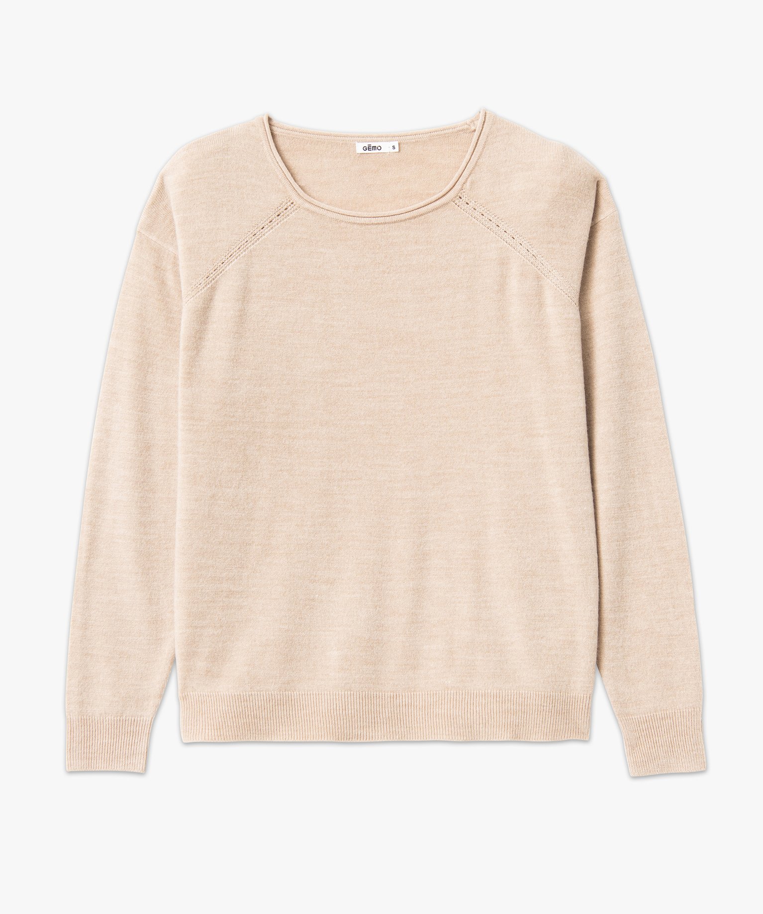 Pull à col rond finitions roulottées femme beige | GEMO