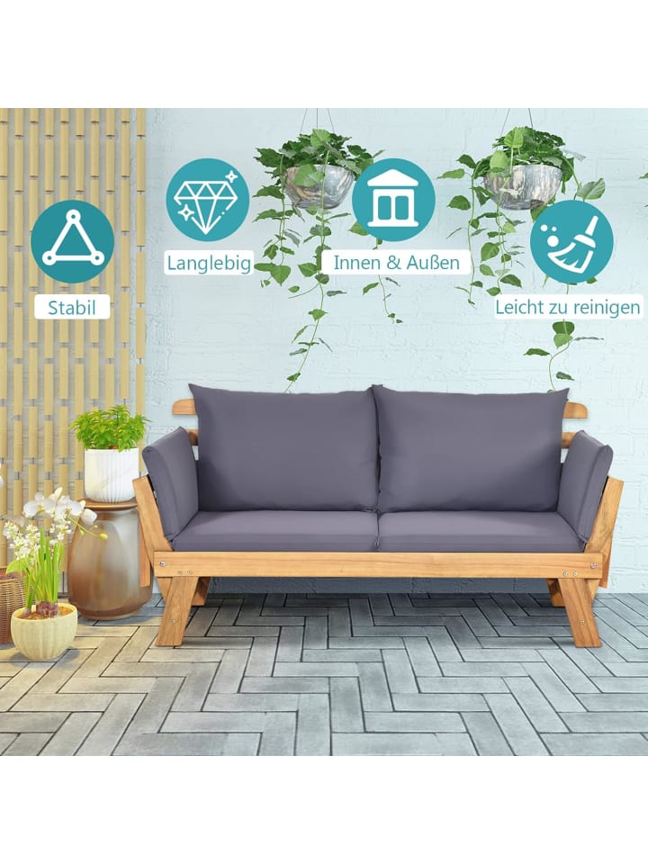 COSTWAY Gartenbank Schlafsofa in Grau günstig kaufen onesize