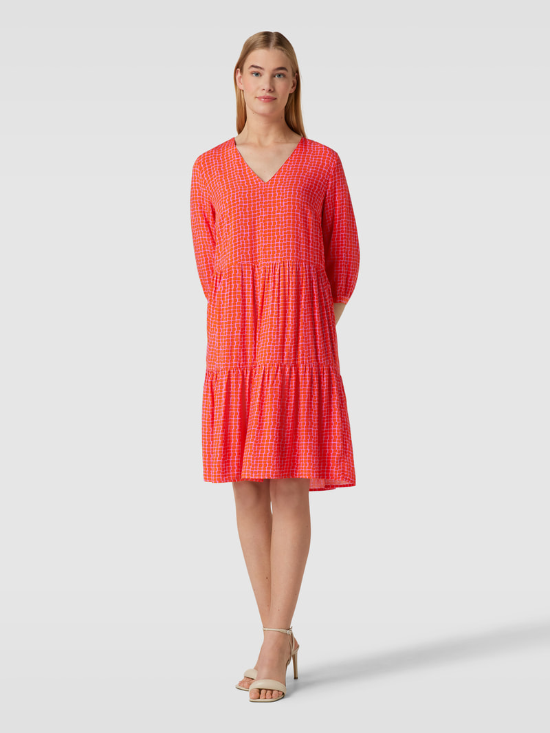 Midikleid aus Viskose mit Allover-Muster in dunkel orange