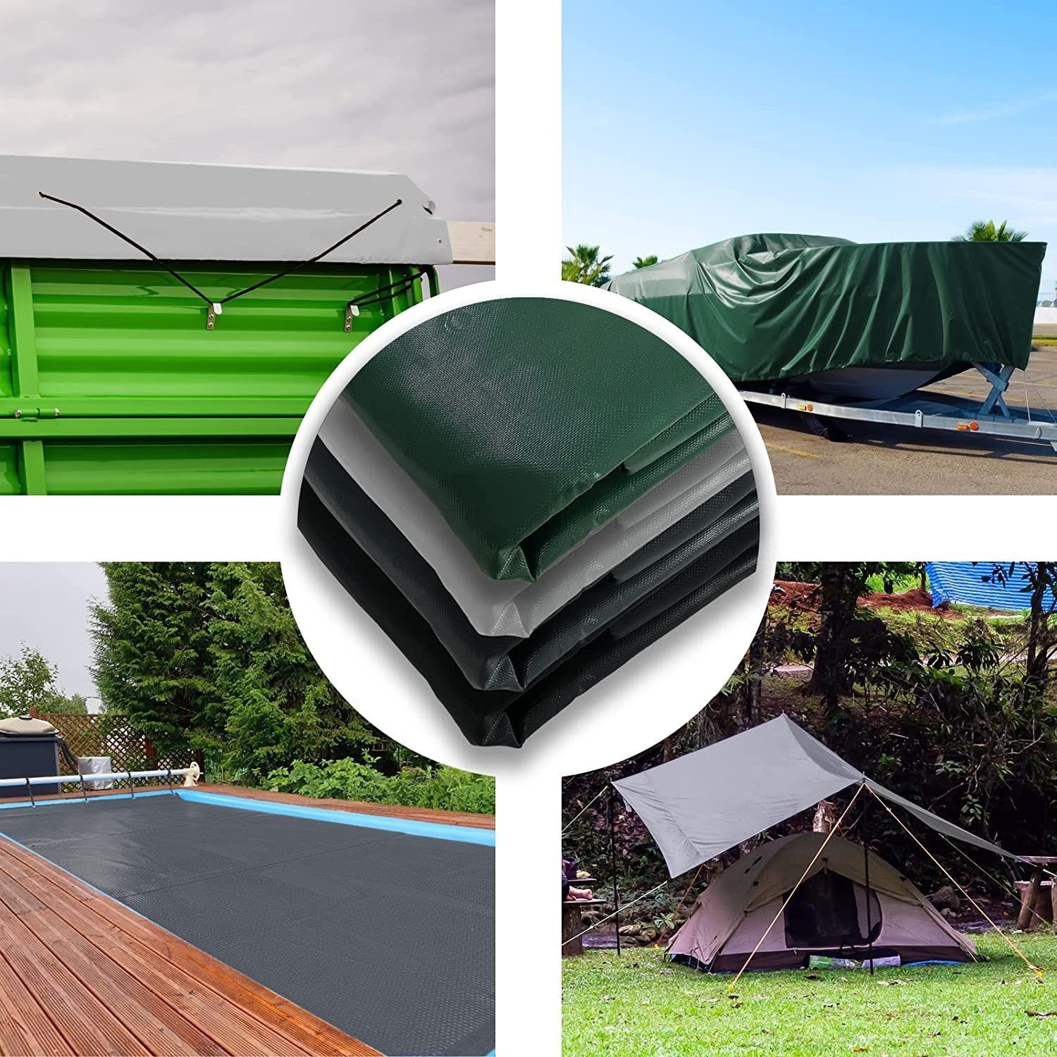 JUNG Schutzplane Abdeckplane Wasserdicht 180g/m² grün Wetterfest für Holz Roller etc (Wasserdicht, Winterfest Schutzplane, blaue Wendeseite, Gewebeplane Regenwetterplane Gartenplane Zeltunterlage Bauplane), dickes Material Anhänger Plane mit Ösen, Ca