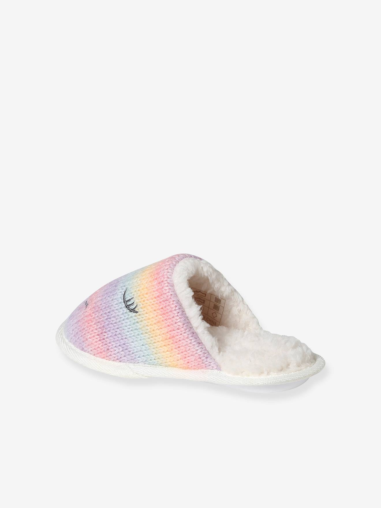 Chaussons mules fourrés en tricot enfant multicolore