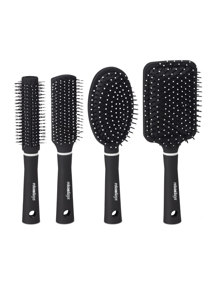 relaxdays 4x Haarbürste in Schwarz/Weiß günstig kaufen onesize