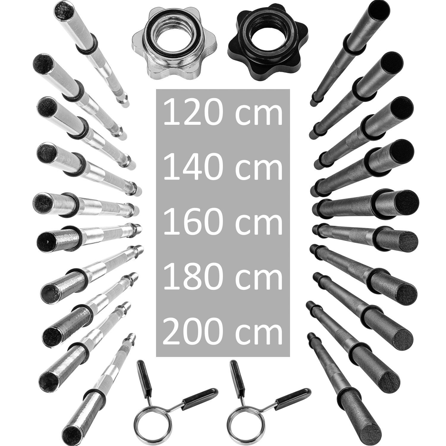 MOVIT Langhantelstange Movit® Profi Langhantelstange, 30mm STANDARDNORM, Stahl, (Langhantel, 120-tlg), verchromt o. schwarz, Sternverschluss o. Federverschluss, Größenwahl