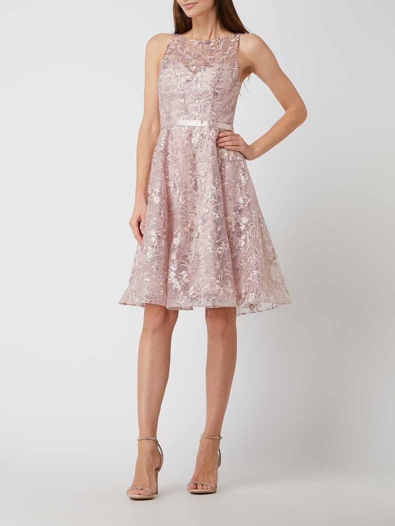 Cocktailkleid aus Organza mit Stickereien in mauve