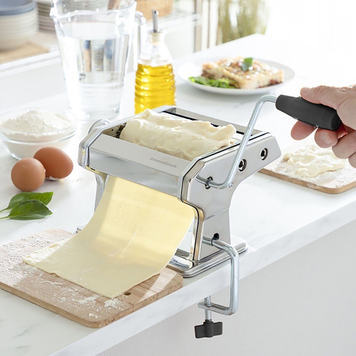 DOTMALL Nudelmaschine Edelstahl Pastamaschine, für Spaghetti Lasagne Nudeln,InnovaGoods