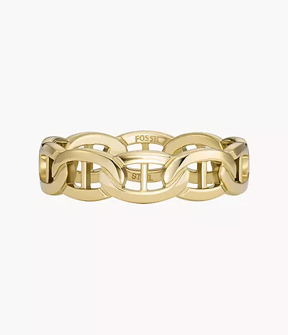 Fossil Ring Heritage D-Link Edelstahl goldfarben