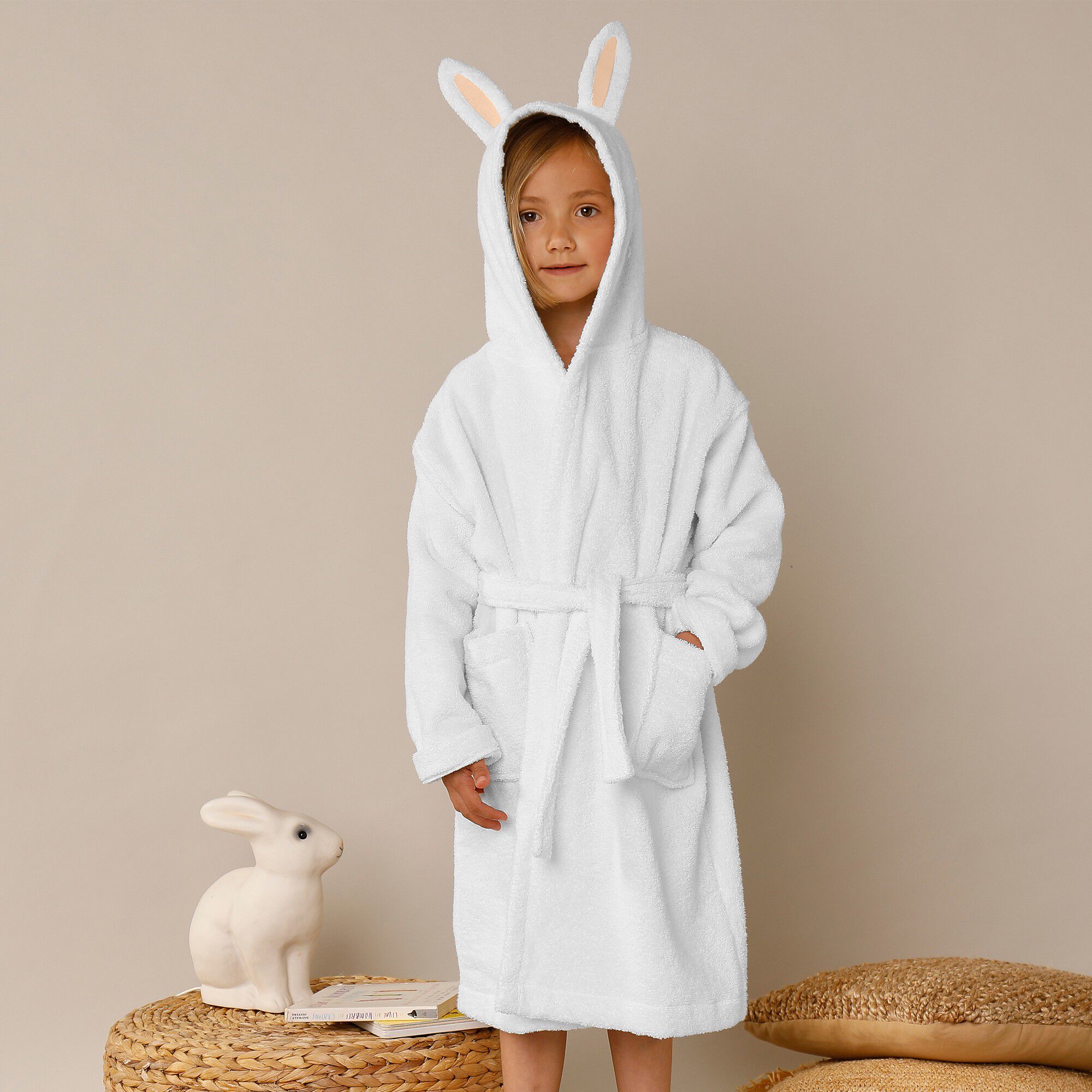 Peignoir de bain enfant lapin à capuche éponge coton