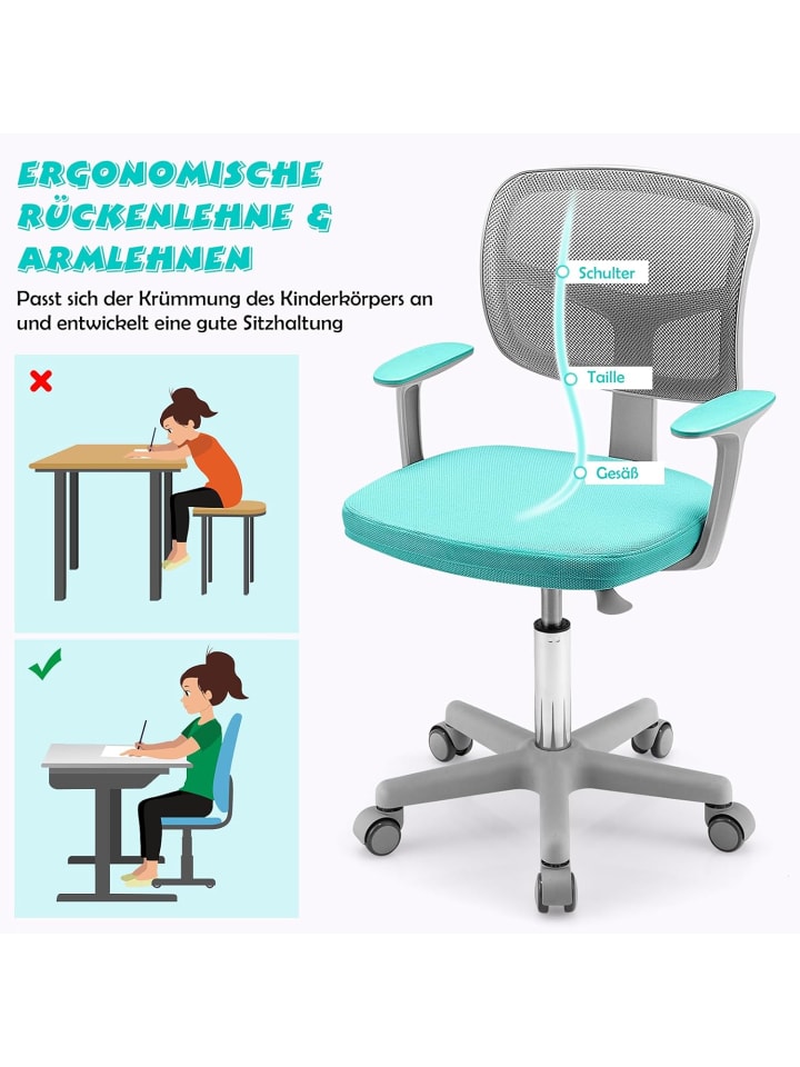 COSTWAY Schreibtischstuhl 3-10 Jahren Drehbar in Türkis günstig kaufen onesize