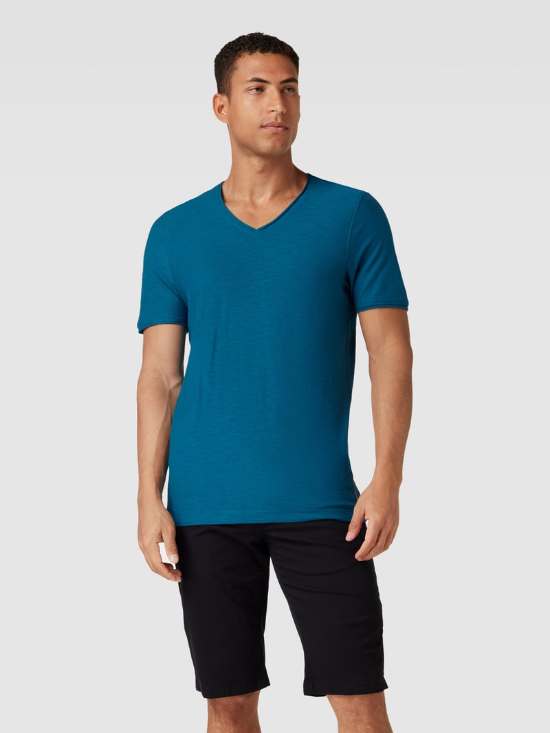 Regular Fit T-Shirt aus Baumwolle mit V-Ausschnitt in lagune