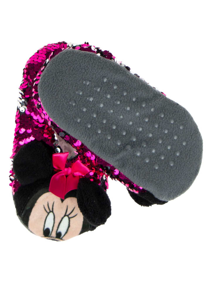 MINNIE MOUSE Warmschuhe Kuschelige Anti-Rutsch-Hausschuhe in Rosa, Rot günstig kaufen