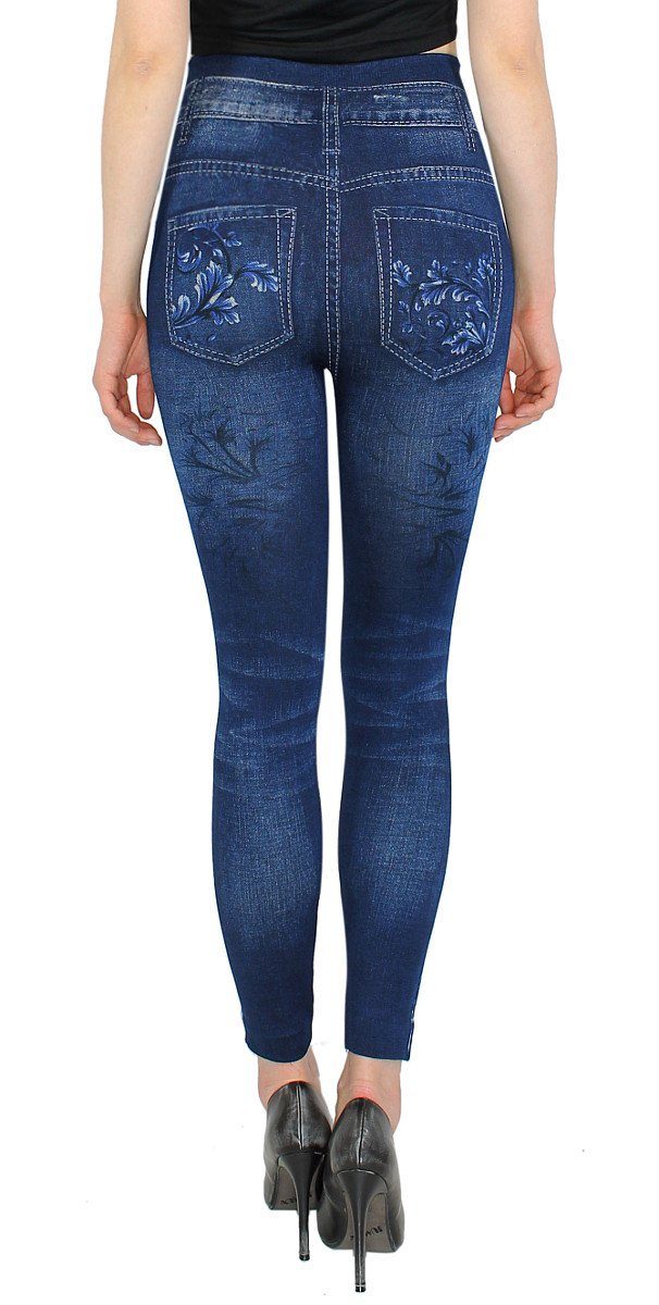 dy_mode Thermoleggings Thermo Leggings Damen Jeggings Gefüttert Thermoleggings Jeans-Optik mit elastischem Bund, Geblümt, mit Innenfutter