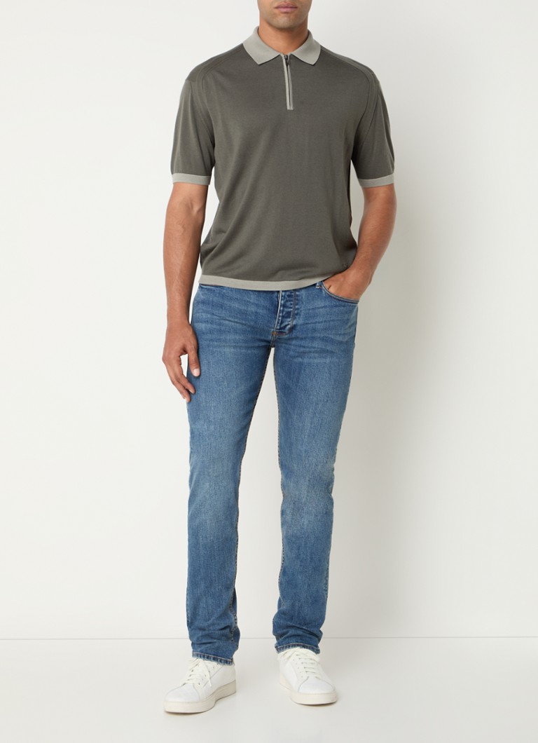 Polo Emporio Armani de malha fina em mistura de lã virgem com meio zíper.
