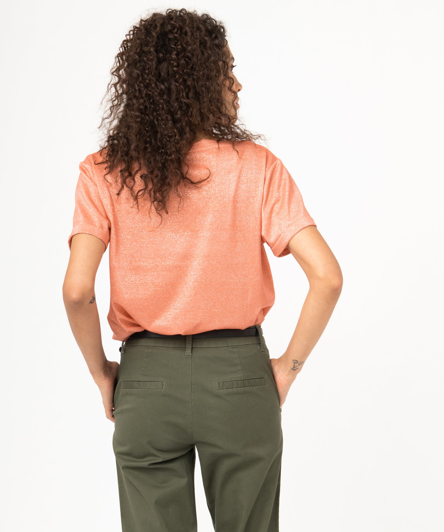 Tee-shirt à manches courtes en maille pailletée femme rose | GEMO