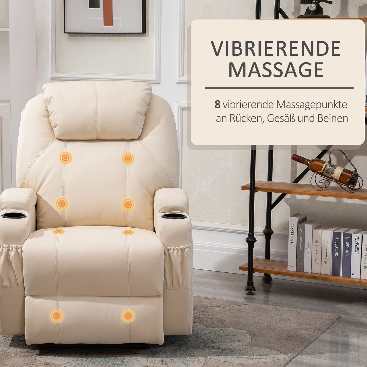 HOMCOM Massagesessel elektrisch Relaxsessel Fernsehsessel Liegefunktion Beige