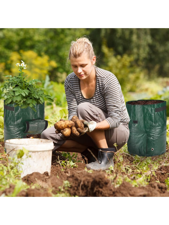 relaxdays 3x Kartoffel-Pflanzsack in Dunkelgrün günstig kaufen onesize