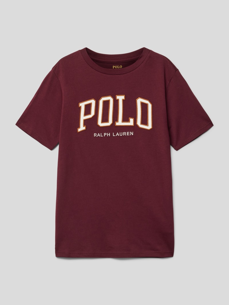 T-Shirt mit Label-Stitching in bordeaux rot