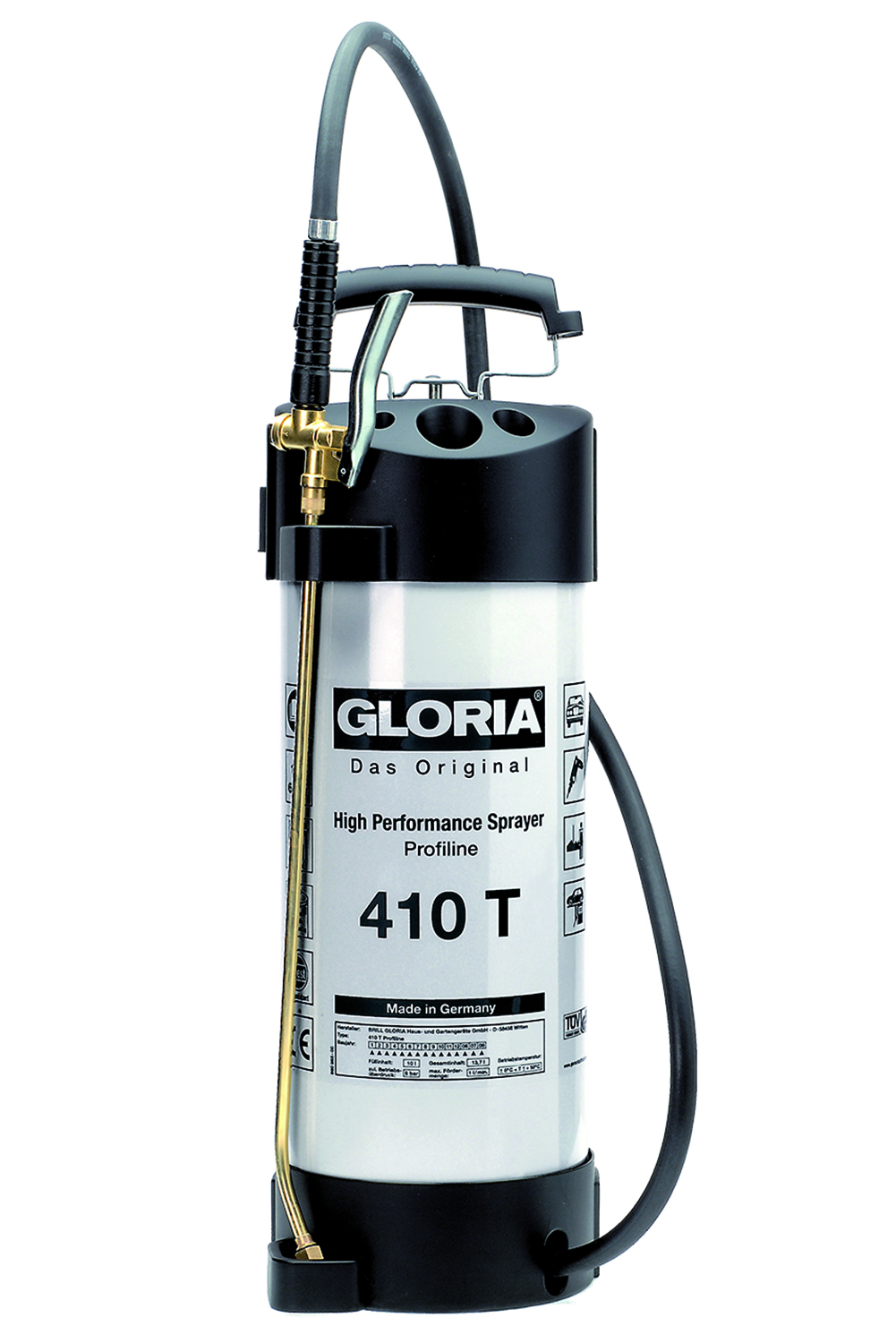 Gloria 000412.0000 410 T Profiline Nyomásos Permetező 10L Viton tömítések Acél Tartály Lapos Permet 80°