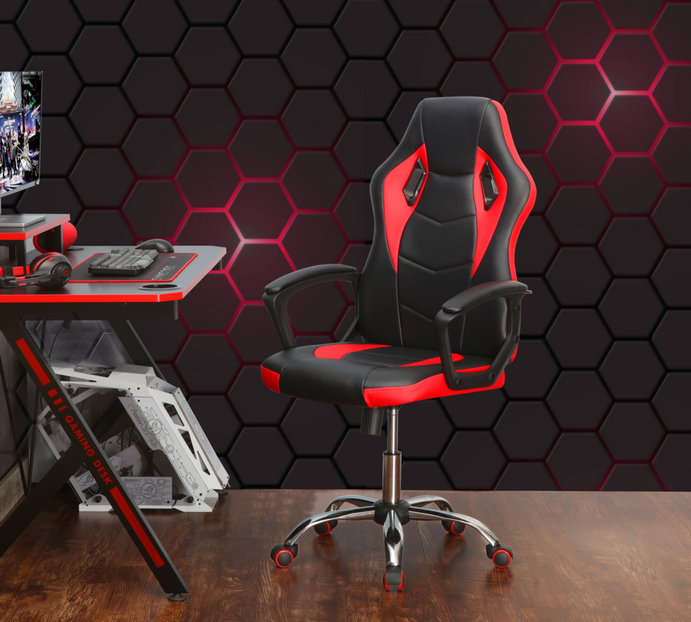 Happy Home Happy Home gepolsterter & ergonomischer Gamingsessel schwarz & rot