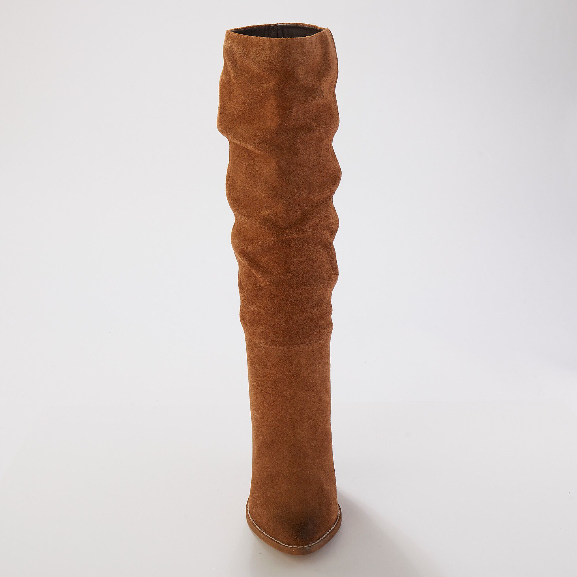 Bottes plissées à talon, croûte de cuir