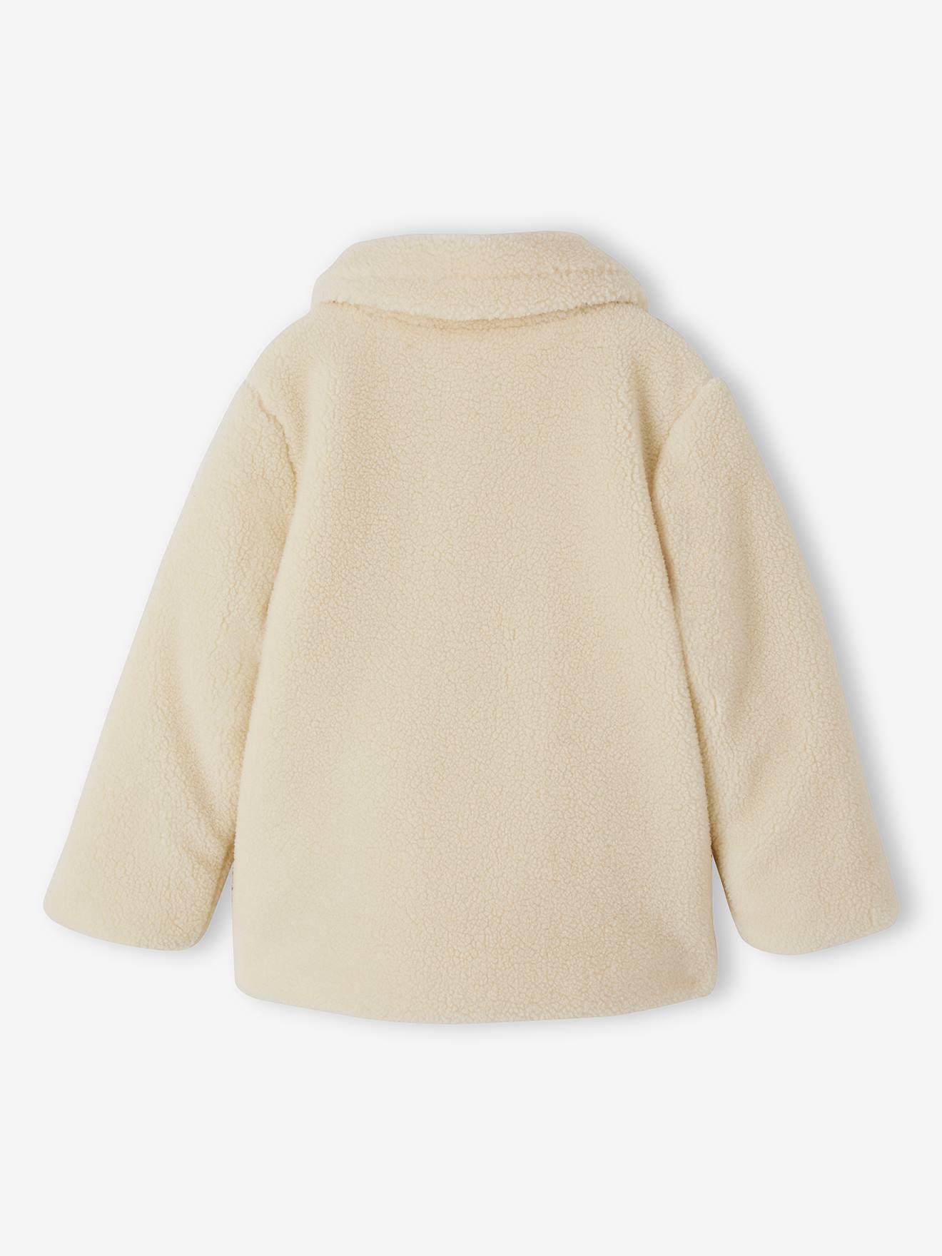 Manteau douillet en sherpa fille fermeture par brandebourgs écru