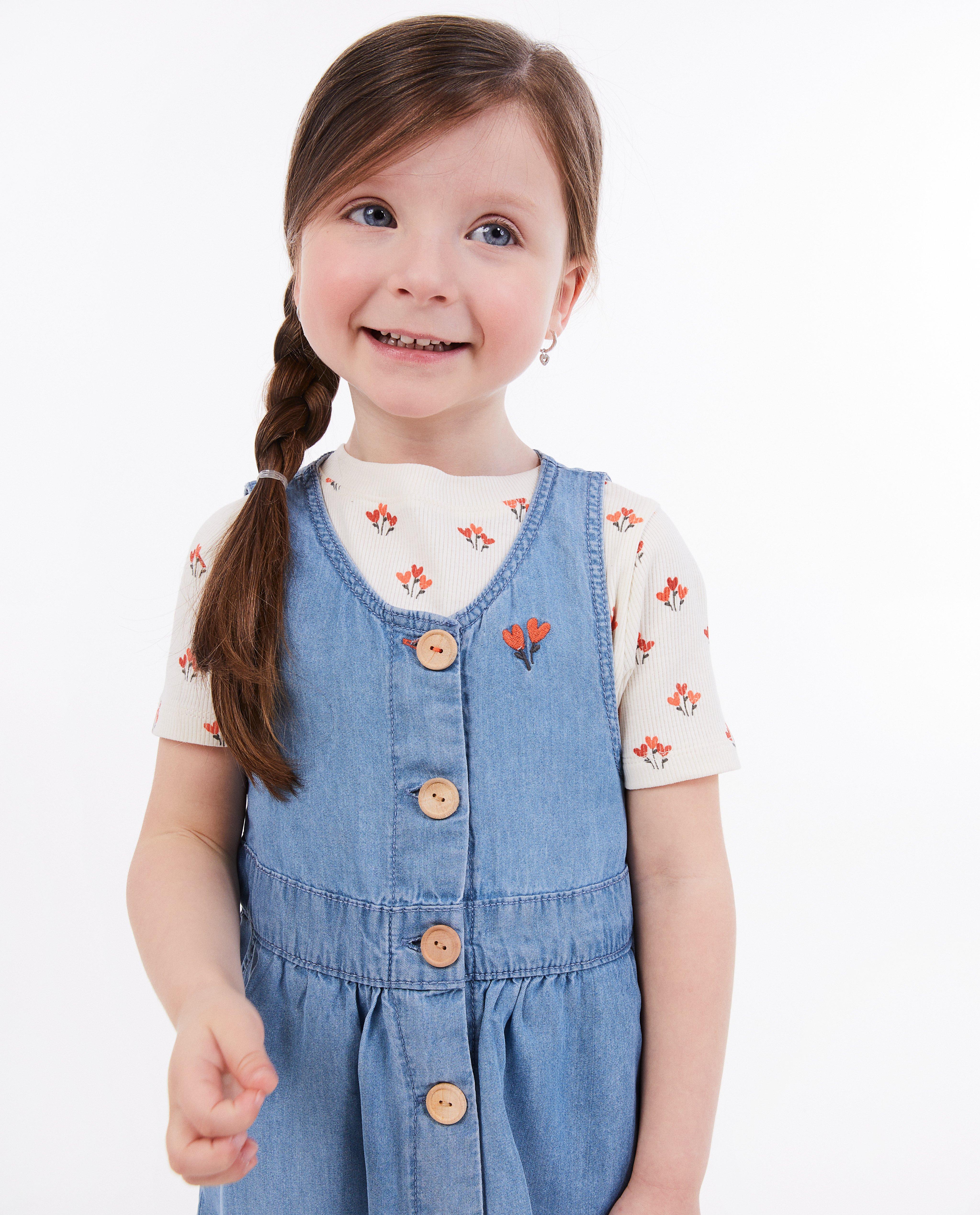 Rochie Samson din denim cu flori brodate albastru deschis