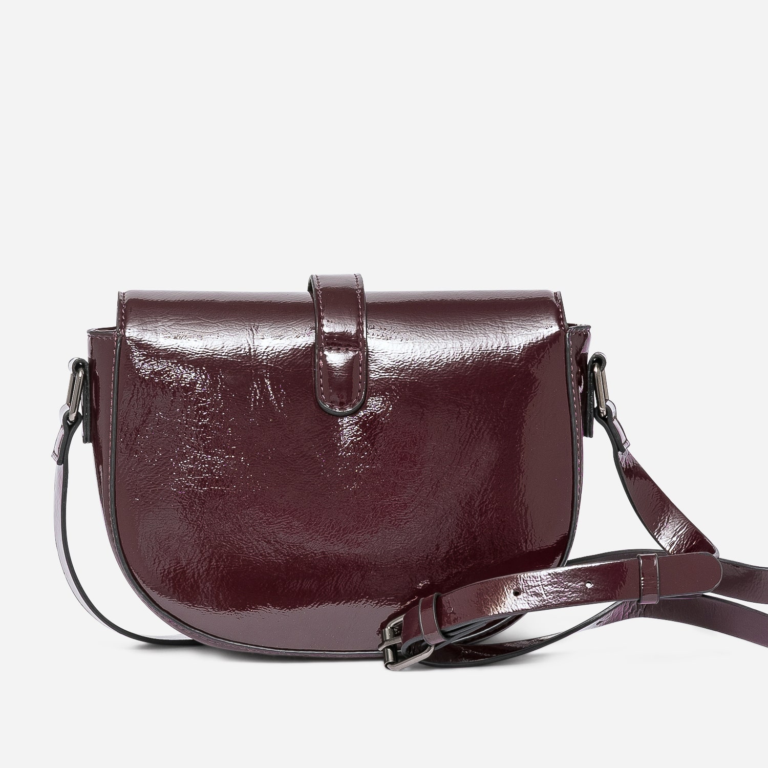 Sac à main bordeaux verni avec maxi anneau écaille