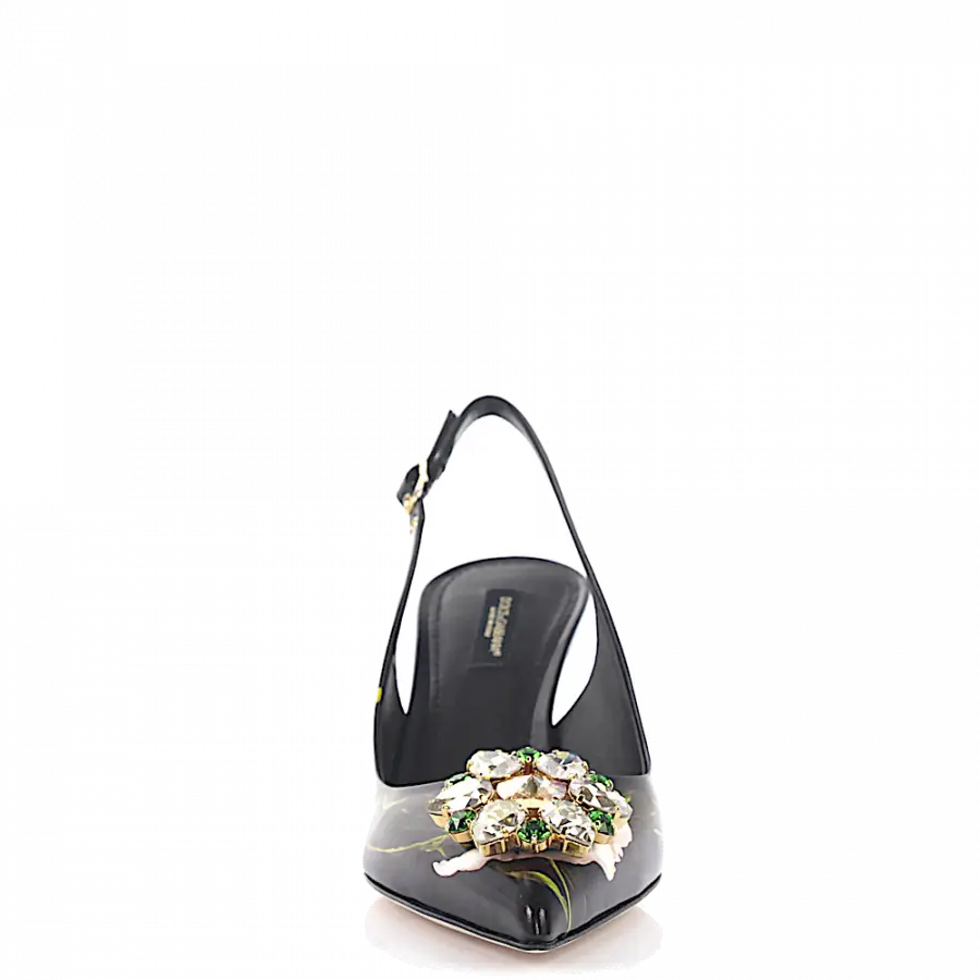 Dolce & Gabbana - Slingpumps Kristallverzierung Print schwarz weiß grün - schwarz