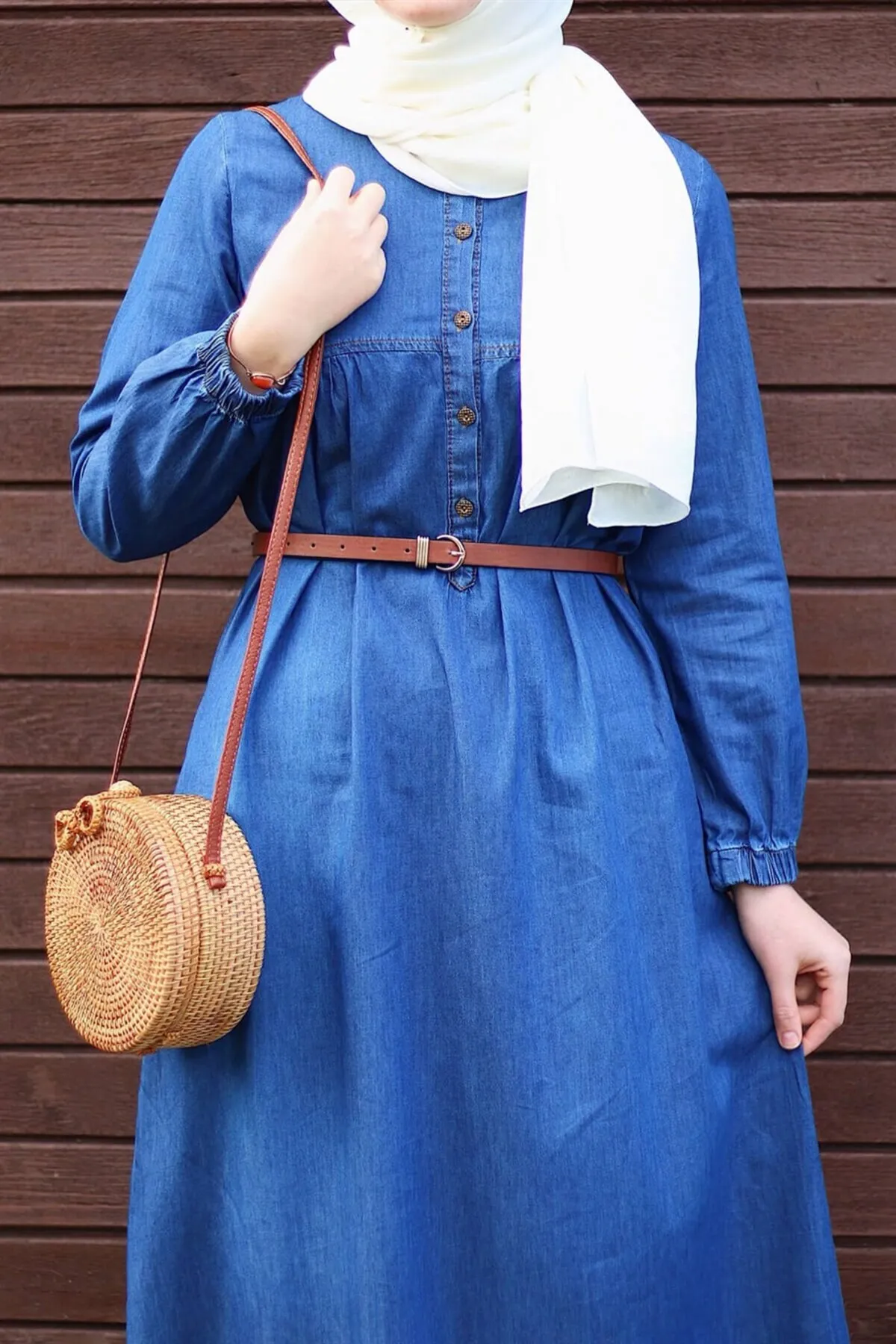 InStyle  Jeanskleid mit Robe und Knopfleiste – Blau