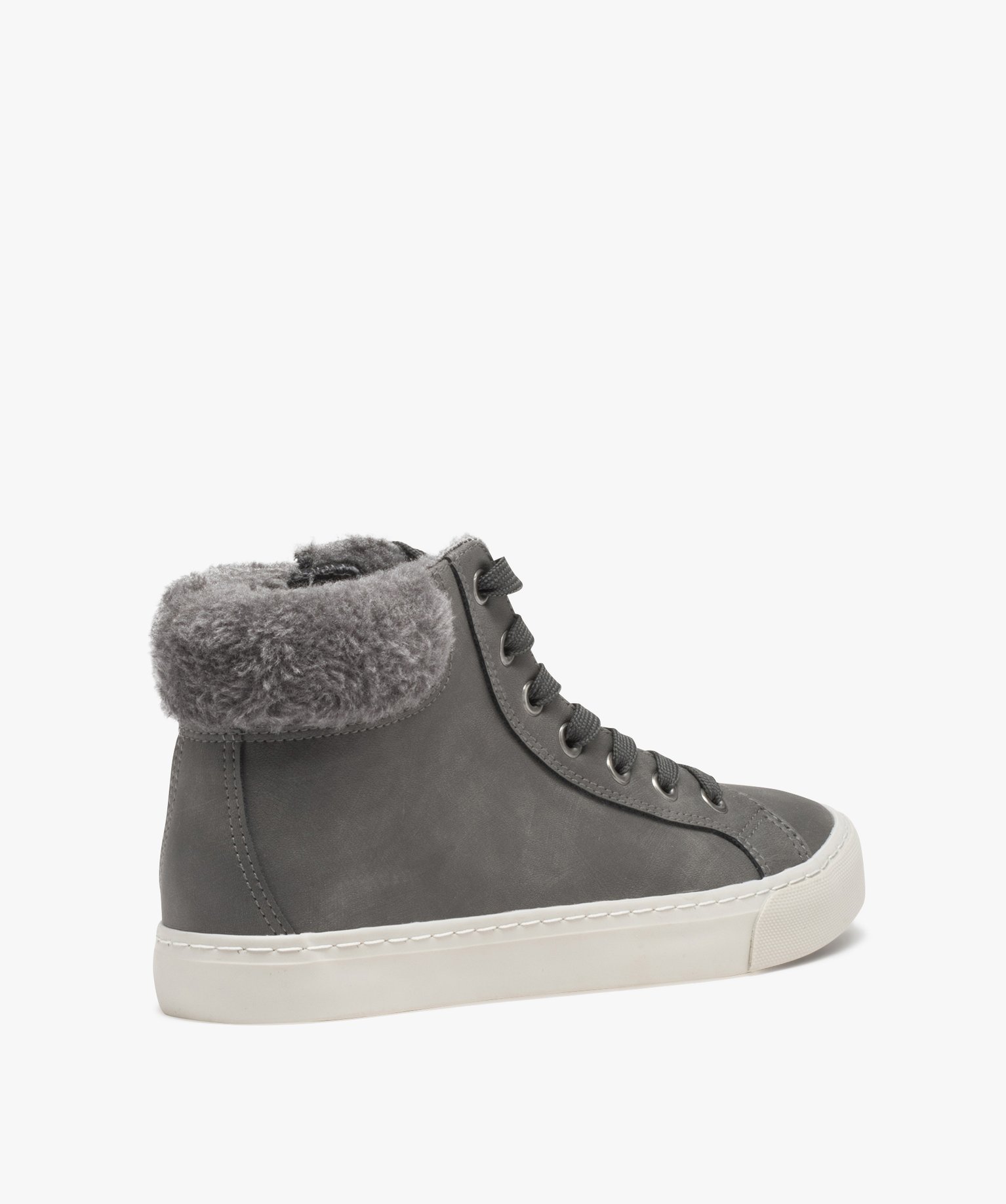 Baskets femme mid-cut unies avec col fourré et à zip gris | GEMO