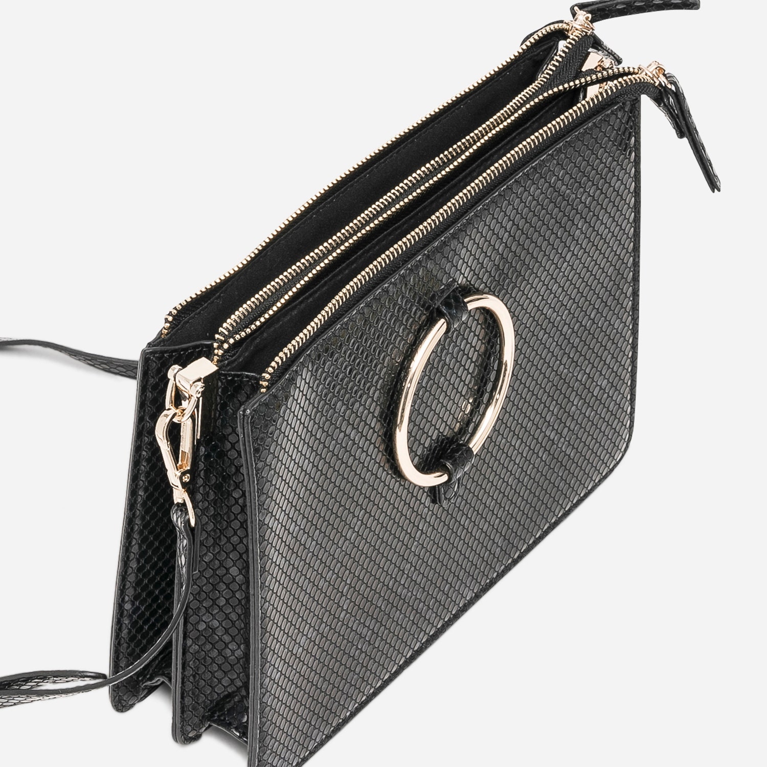 Double pochette noire effet python
