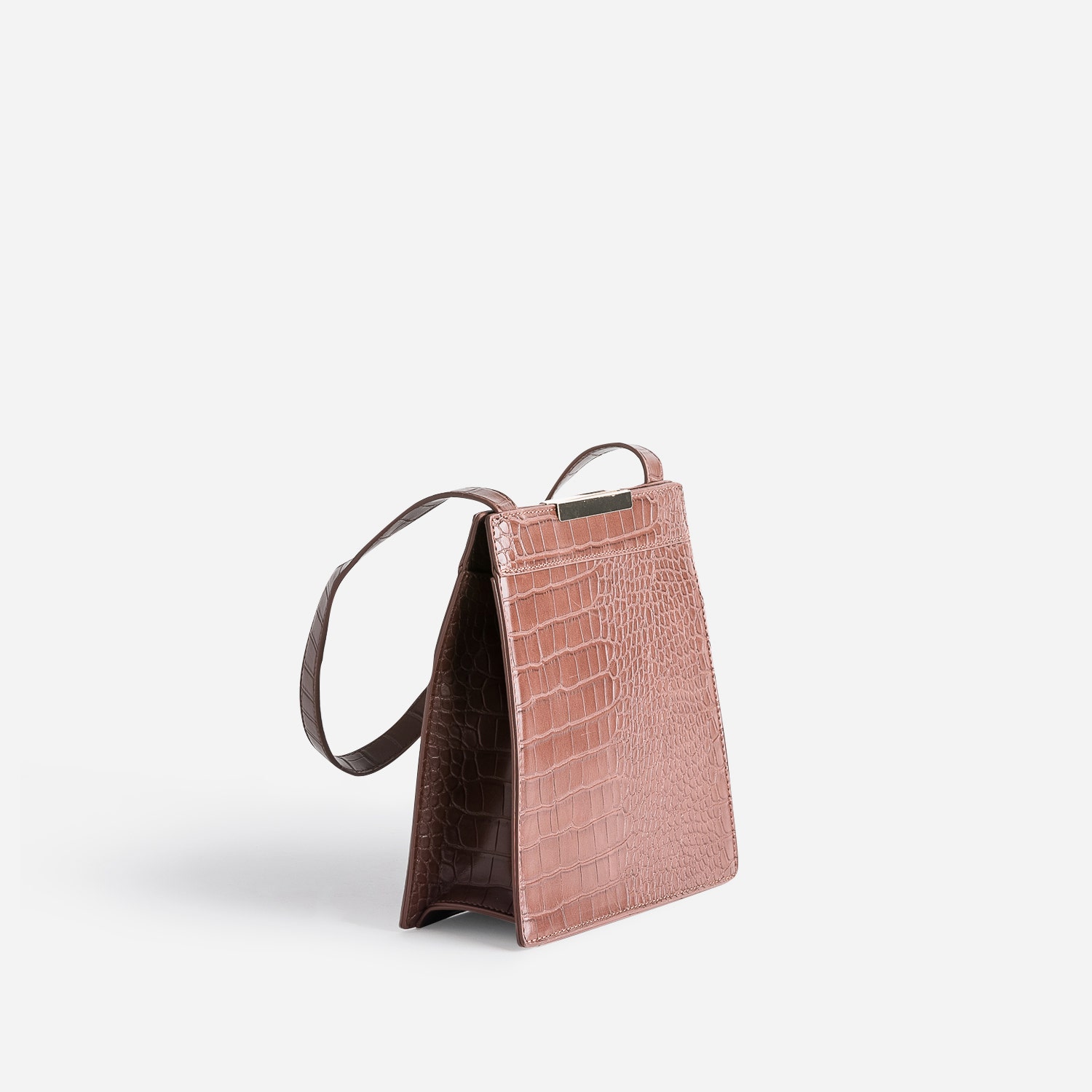 Sac à main cognac embossé effet croco