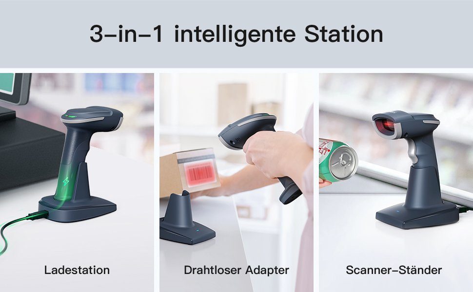 Inateck Inateck 2D Barcode Scanner, 2.4Ghz Intelligente Station Handscanner