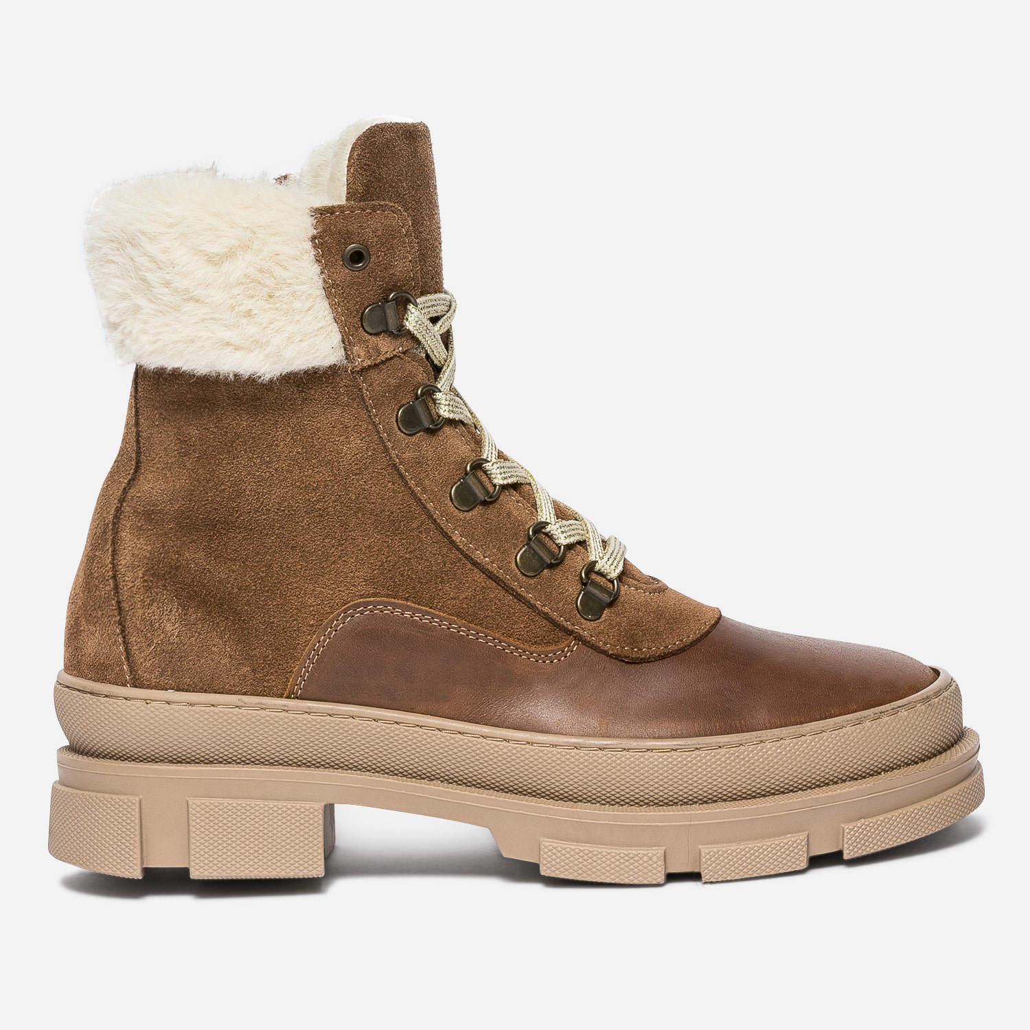 Boots marron en cuir et cuir velours fourré