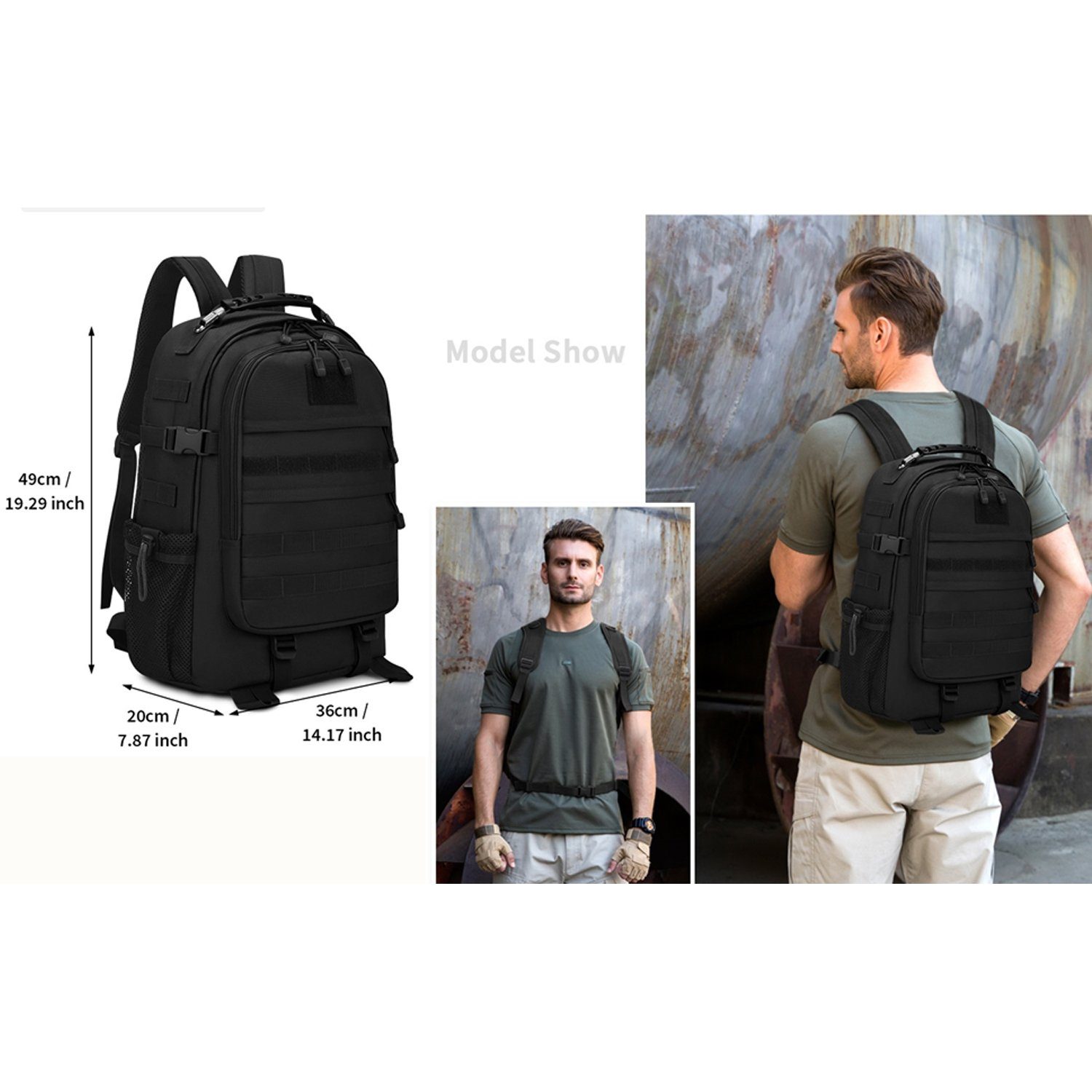 Directin Tourenrucksack Rucksack Taktische Motorrad Wanderrucksack Outdoor Wasserdicht (Wandern, Radsport, Trekking, Camping), mit USB-Anschluss, Campus Daypack Jagdrucksack Schulrucksack
