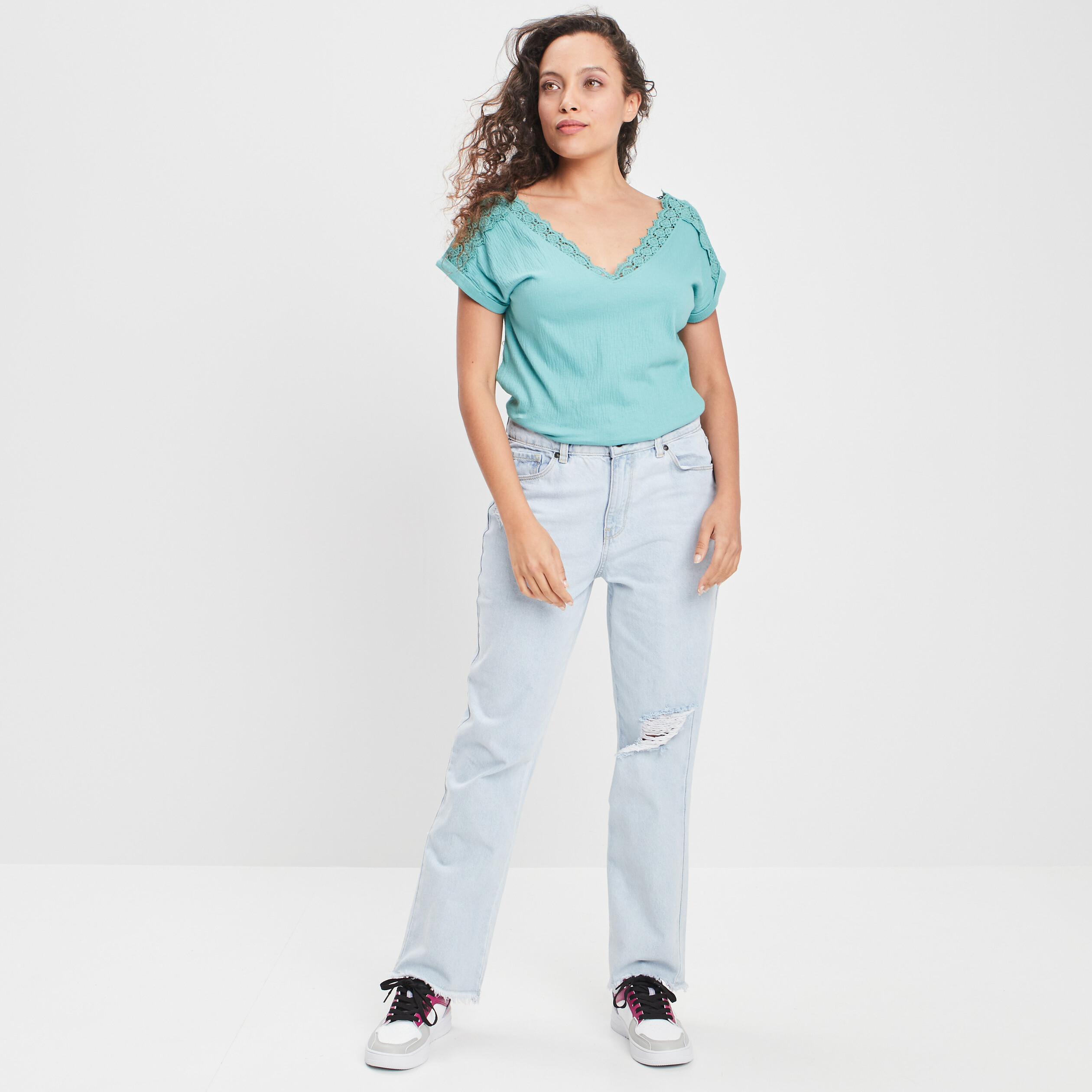 T-shirt manches courtes vert turquoise femme | La Halle