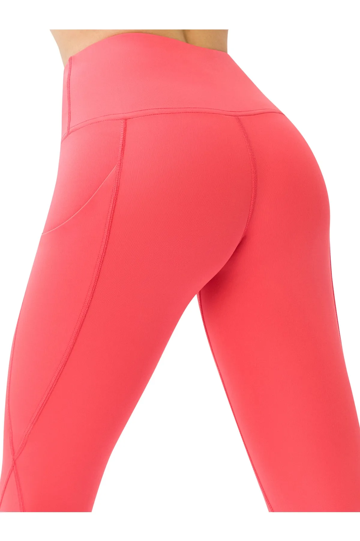 LOS OJOS  Korallefarbene Damen-Sportleggings mit Gürtel und hoher Taille und doppelter Tasche
