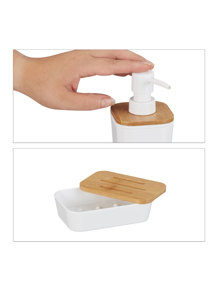 relaxdays 4-teiliges Badaccessoires-Set in Weiß günstig kaufen onesize