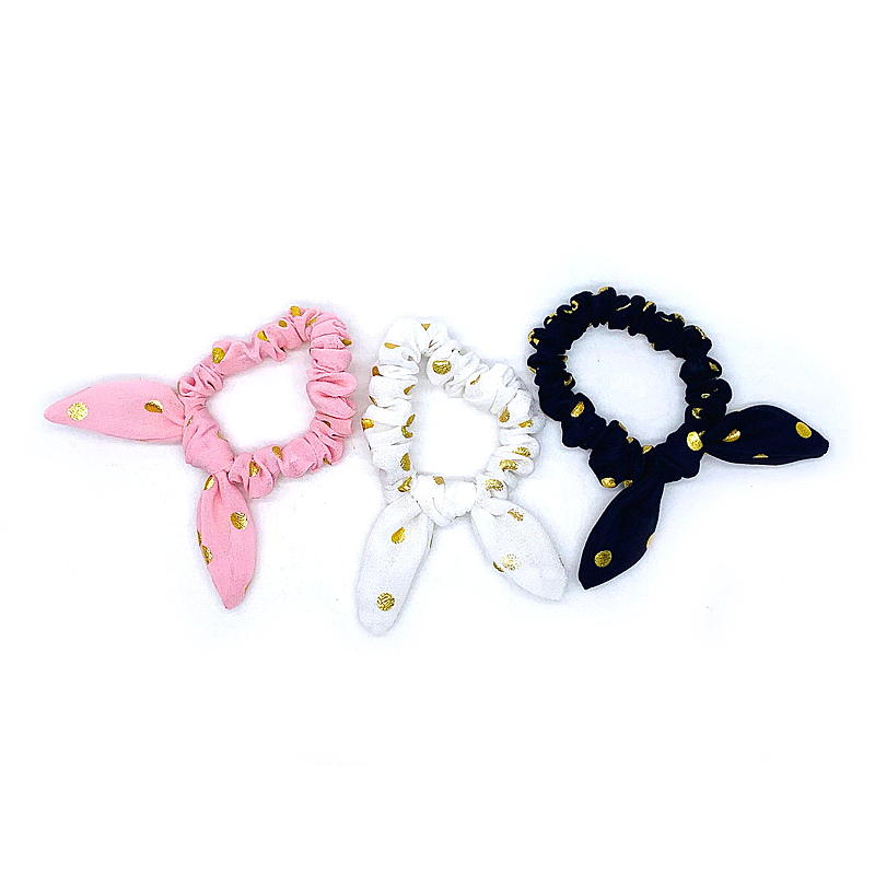 Essentii Hårstrikk 3-pk scrunchie hvit/rosa/blå m/gull