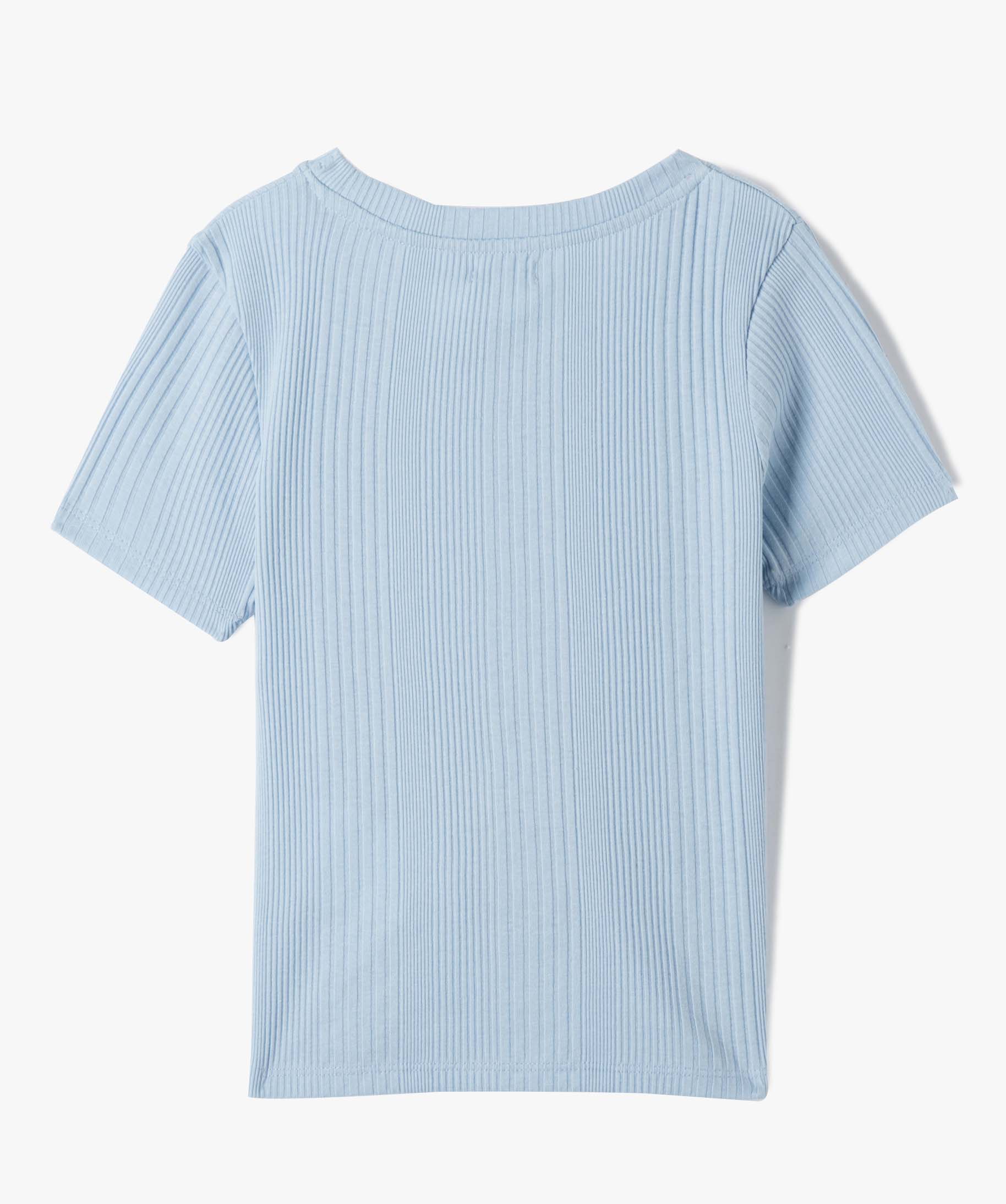 Tee-shirt fille en maille ctelée avec cordons coulissant ... bleu | GEMO