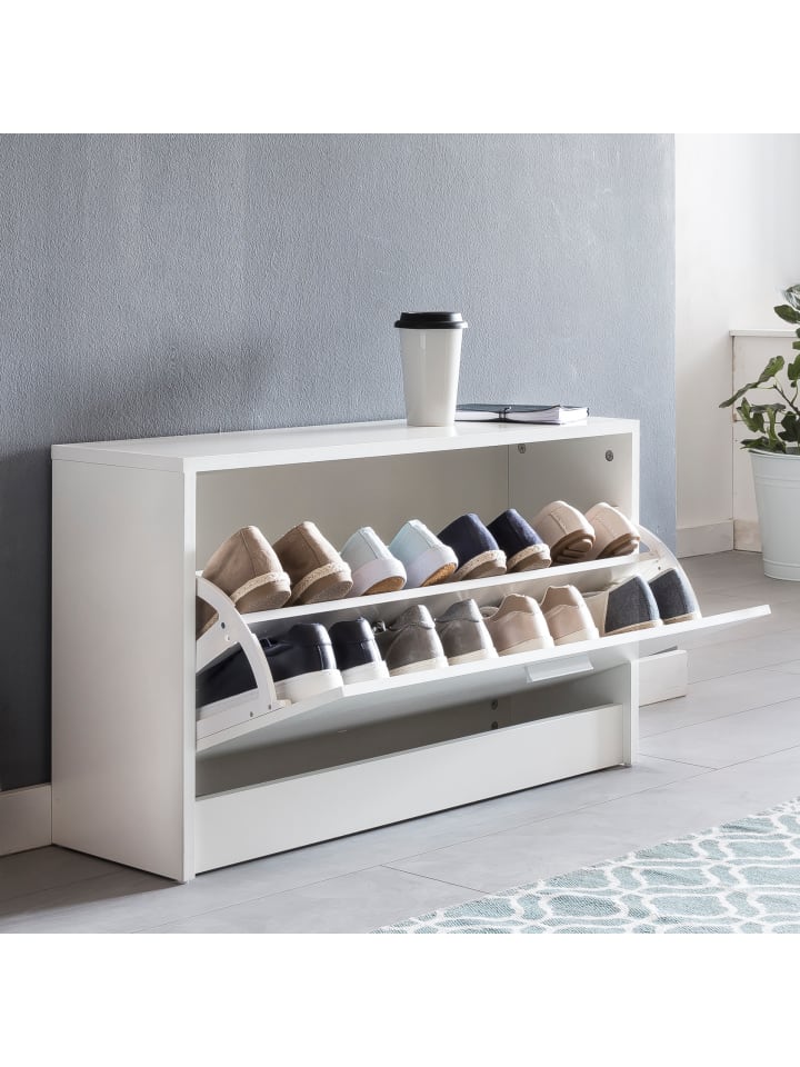 KADIMA DESIGN Schuhbank SPLIT mit Sitzfläche Schuhkipper Holz 80 x 47 x 24 cm, in Weiß günstig kaufen onesize