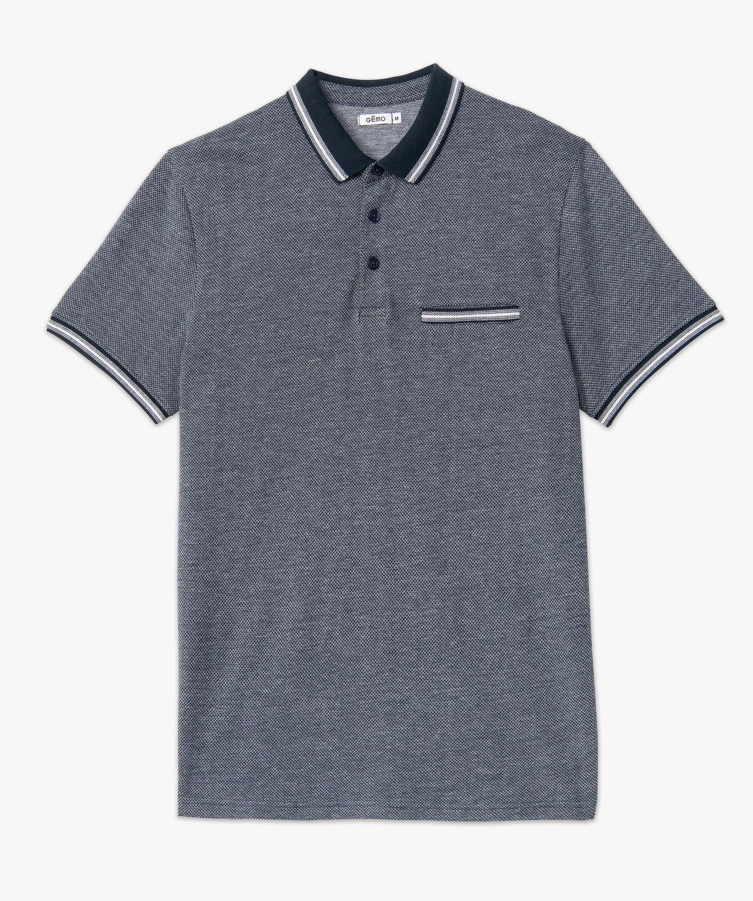 Polo homme à manches courtes et petit motif bleu fonce | GEMO